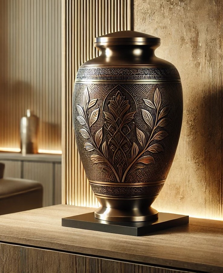 Premium Handmade Bronze-Finished Cremation Urn with Matching Keepsake