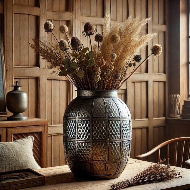 Handcrafted Industrial-Style Rustic Tin Flower Vase – Made in India